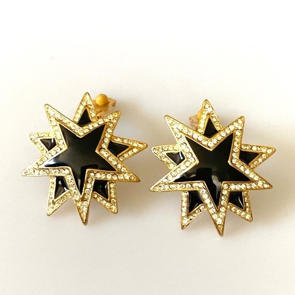 80's Vintage Stars Rhinestones Earrings Clip Ons Clips by Accessory Lady - Picture 3 of 6